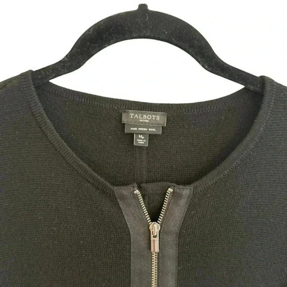 Talbots Black Pure Merino Wool Zip Front Longline Cardigan Sweater - Picture 4 of 13